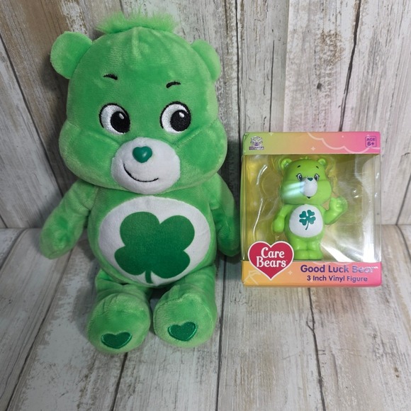 10'Care Bears Good Luck Bear Green Plush and 3 Inch Vinyl Figure CultureFly Set - Picture 2 of 8